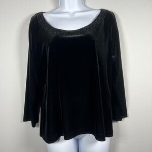 Vintage Ronni Nicole Velvet Beaded Tunic Top Size XL Black Witchy Flowy Goth